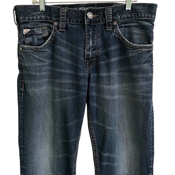 Silver ZAC Jeans Mens 34 Blue Relaxed Fit Straight Leg Whiskered Med Wash - Picture 3 of 9